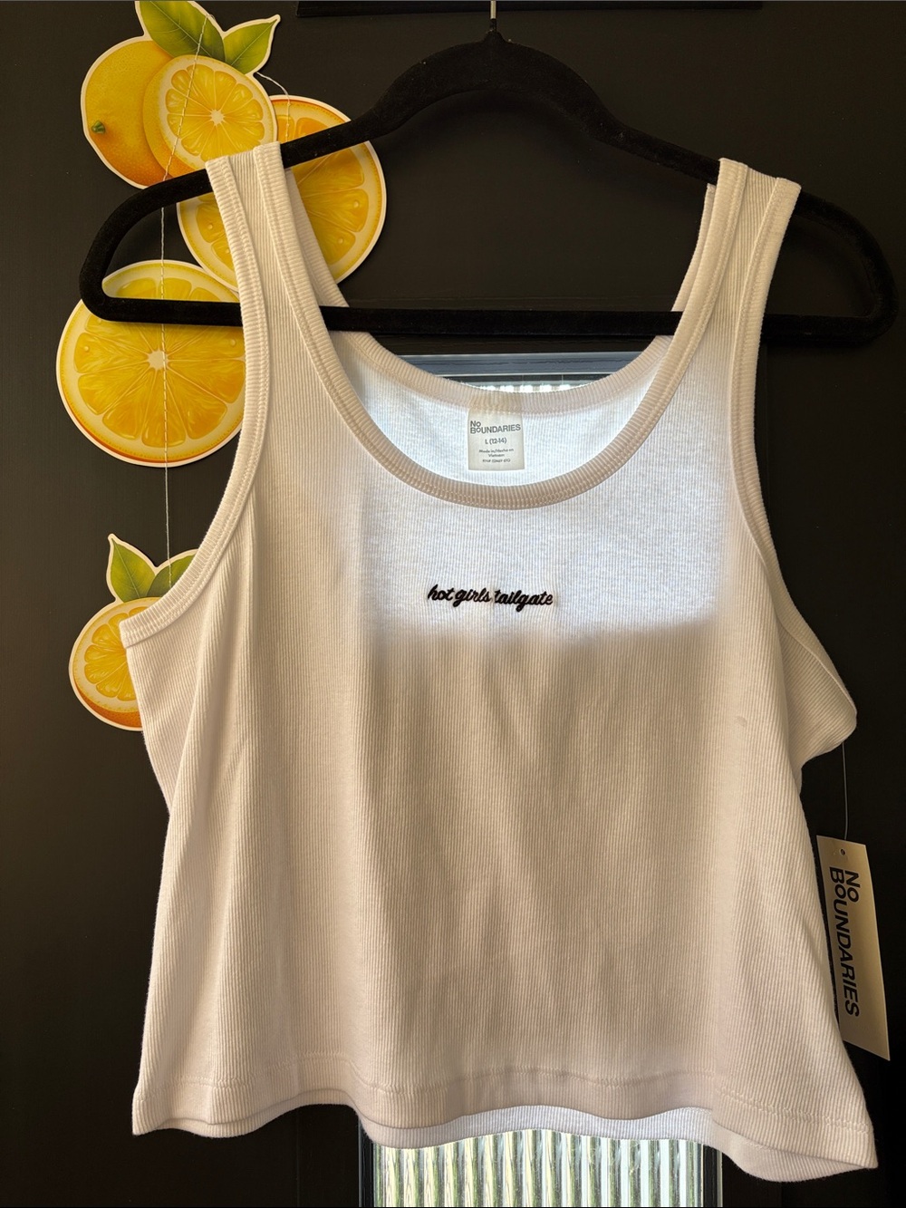 No Boundaries White Ribbed Tank Top - "hot girls tailgate" NWT